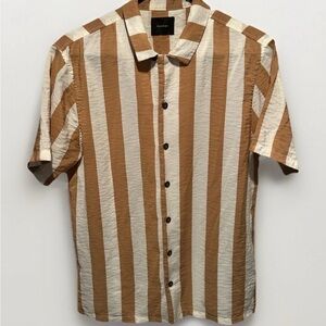 PacSun Vertical Striped Short-Sleeve Shirt in Tan and Cream (Men’s M)